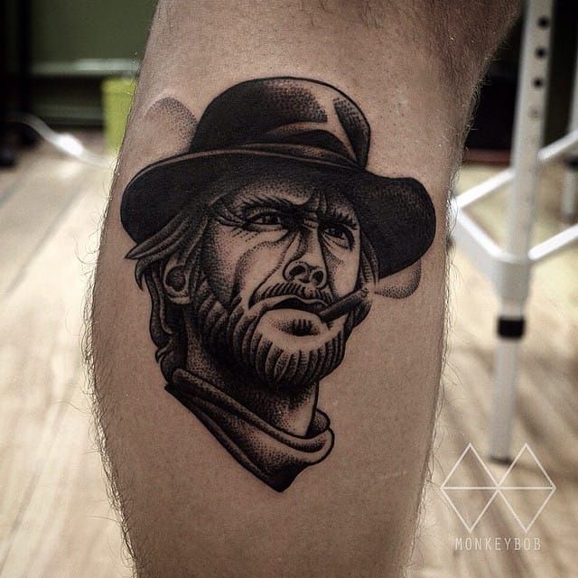 Old School Relaxing Cowboy Western Tattoo On Sleeve