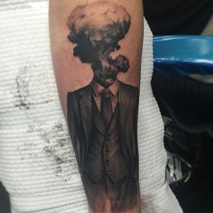 What happens when you over-think things. Tattoo by Jonas Bødker. #blackandgrey #realism #JonasBødker #gentleman #headless