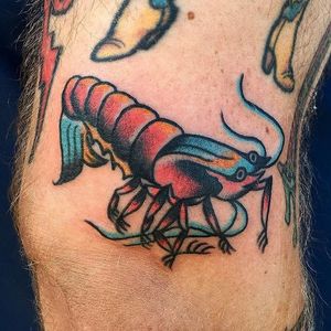 Shrimp tattoo by Alain Gutierrez. #traditional #shrimp #prawn #AlainGutierrez