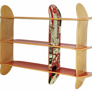 A radical book shelf made from skate decks. #sports #sportsgiftguide #giftguide #skating #skateboard