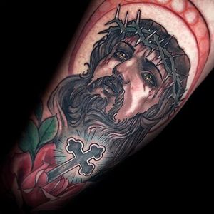 Jesus Tattoo by Matt Tischler #neotraditional #newtraditional #modern #MattTischler #jesus