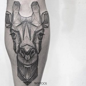 Giraffe tattoo by Fin T. #FinT #malaysia #geometric #animal #origami #pointillism #dotwork #giraffe