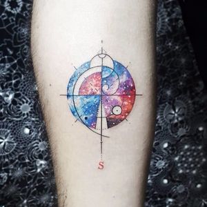 Cosmic spiral tattoo by Pablo Diaz Gordoa #PabloDiazGordoa #graphic #watercolor #cosmic #nebula #space #spiral #goldenratio