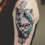 Cool cat tattoo by Dzo Lama #DzoLama #JoannaSwirska #graphic #cat #nature #abstract #psychedelic