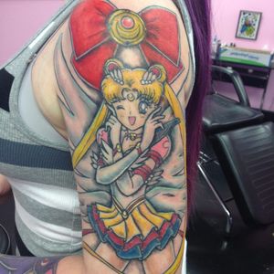 Sailor Moon tattoo sleeve by Eryka Jensen. (Photo shared by WashuZebrastripe on Imgur.) #ErykaJensen #sailormoon #anime