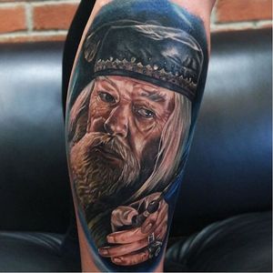 Dumbledore tattoo by Jordan Croke #JordanCroke #realistic #dumbledore #harrypotter #portrait