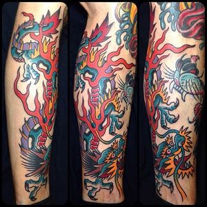 Coleman Dragon Tattoo by Tony Hundahl #coleman #colemantattoo #capcoleman #colemandragon #traditionaldragon #colemandragontattoo #traditionaldragintattoo #oldschooldragon #TonyHundahl