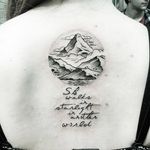 Quote tattoo by Evan Jones. #quote #inspirational #inspirationalquote #motivation #meaning #meaningful #script #sayings #linework #mountain #EvanJones