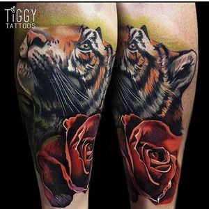 Tiger Tattoo by Tiggy Tuppence #tiger #tigertattoo #watercolor #watercolortattoo #colortattoos #brighttattoos #contemporary #londonartist #TiggyTuppence