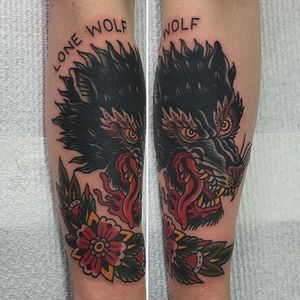 Lone Wolf Tattoo by Capilli Tupou #wolf #wolftattoo #traditionalwolf #traditional #traditionaltattoo #classictattoo #classictattoos #oldschool #traditionalartist #CapilliTupou