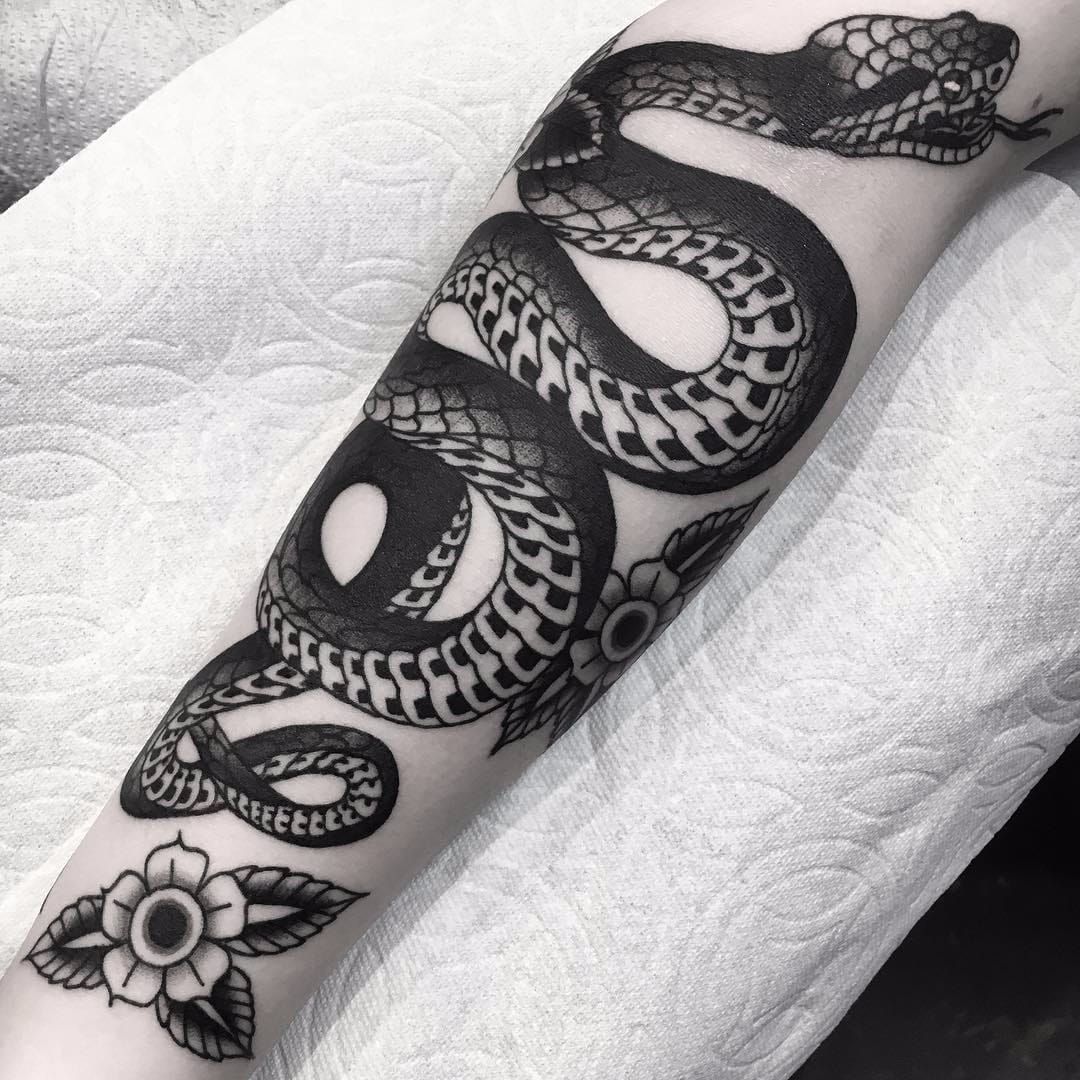 American Traditional snake and dagger by Mike Shaw at Ink Therapy  Plainfield Indiana  rtattoos