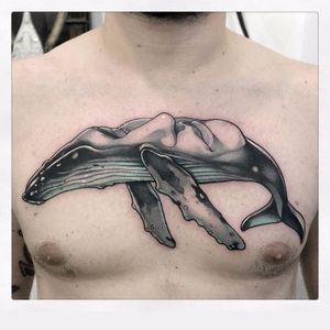 Superb whale tattoo by Gianpiero Cavaliere #GianpieroCavaliere #newschool #turquoise #whale