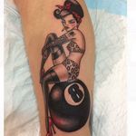 Pin-up 8-ball girl tattoo by Samira Helmy #SamiraHelmy #pinup #8baltattoo #traditional #magic8ball #8ball #goodluck #goodlucktattoo