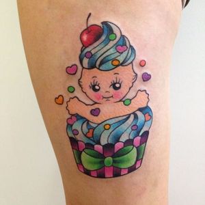 Cupcake Kewpie Doll Tattoo by Cass Bramley #kewpiedoll #kewpie #CassBramley #cupcake #baking