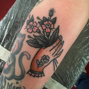 Hand flower tattoo by Just Jen #hand #flower #bouquet #bunchofflowers #floral
