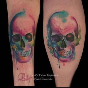 Watercolor Skull Tattoo by Luke Benavidez #watercolorskull #watercolor #skull #LukeBenavidez