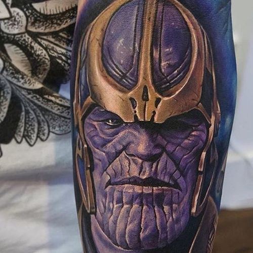 Thanos Tattoo by Jordan Croke #Thanos #thanostattoos #thanostattoo #marveltattoo #supervillaintattoo #supervillains #comictattoos #JordanCroke