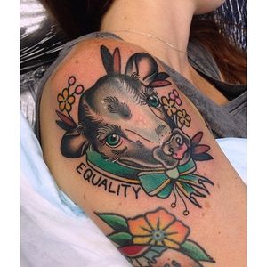 Vegan Tattoo by Avalon Westcott #vegan #vegantattoos #veganink #traditional #animals #AvalonWestcott