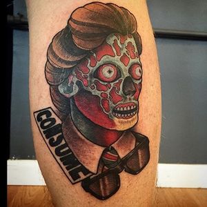 Neo traditional They Live tattoo by @chase_tattoos. #Neotraditional #TheyLive #obey #consume #alien #chase_tattoos