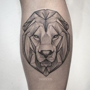 Lion tattoo by Fin T. #FinT #malaysia #geometric #animal #origami #pointillism #dotwork #lion