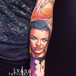 Stunning graphic Ruby Rose tattoo by Ivana Belakova #IvanaBelakova #RubyRose #portrait #graphic
