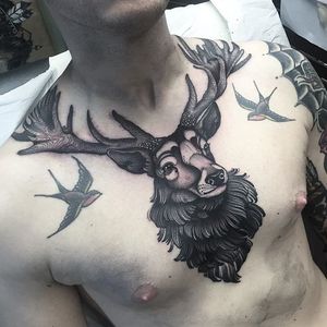 Blackwork Stag Tattoo by Jean Le Roux #blackwork #blackworkstag #stag #blackstag #blackink #contemporary #JeanLeRoux