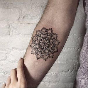 Mandala flower tattoo by Dasha Sumkina #dashasumkina #finelines #blackwork #dotwork #flower #floral #mandala #linework