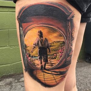 Hobbit Hole Tattoo by Jessica Muessen #hobbithole #hobbitholetattoo #hobbit #hobbittattoo #thehobbit #lordoftherings #JessicaMussen