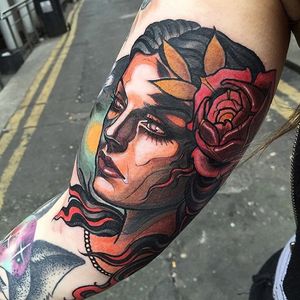 Neo Traditional Girl Tattoo by Isnard Barbosa #NeoTraditional #NeoTraditionalTattoos #NeoTraditionalWoman #NeoTraditionalGirl #rose
