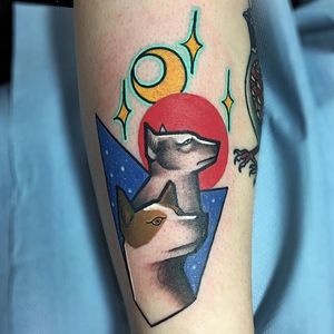 Canine Cosmonaut Tattoo by Mike Boyd #abstract #cubism #moderntattooing #MikeBoyd #dogs #night