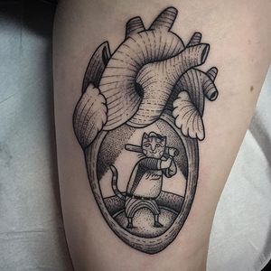 Softball Heart Tattoo by Susanne König #heart #anatomicalheart #dotwork #illustrative #SusanneKonig