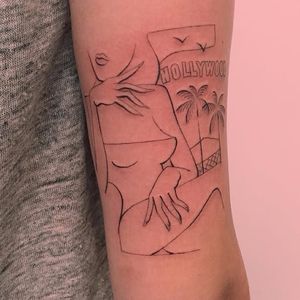 Glamour Hollywood tattoo by Dylan Long Cho #DylanLongCho #linework #minimalist #minimalistic #summer #hollywood #palmtree #pinup #glamour