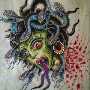 Medusa by Jeroen Gardenier (via IG-jeroengardenier) #flashfriday #flash #flashart #ladyhead #traditional #color #Medusa #JeroenGardenier