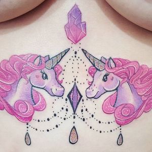 Unicorn underboob tattoo by Shannon Meow. #ShannonMeow #girly #cute #kawaii #pastel #unicorn #crystal