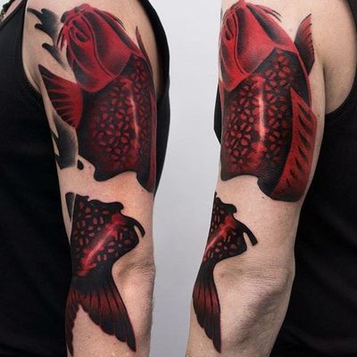 A gorgeous red koi by Aleksy Marcinow (IG—aleksymarcinow). #AlekseyMarcinow #koi #trippy #Unique