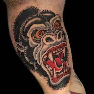 Gorilla Tattoo by Gordon Combs #gorilla #traditional #traditionalanimal #animal #traditionalartist #GordonCombs