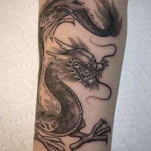 Black and grey dragon by Ben Grillo #BenGrillo #blackandgrey #dragon #tattoooftheday