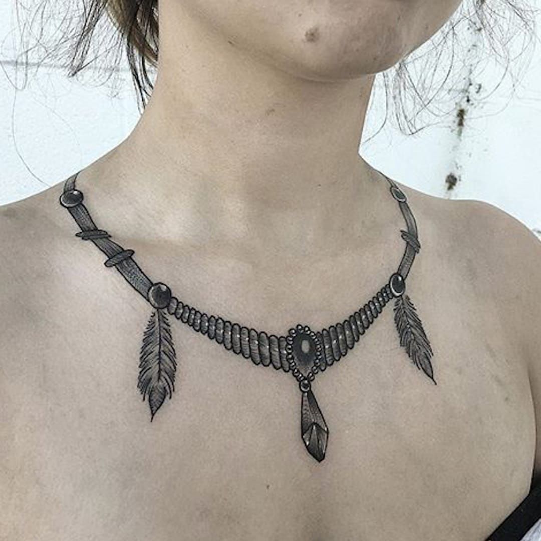 Very clever necklace tattoo ink  Necklace tattoo Neck tattoo Wrist  tattoos for women