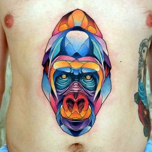 Colorful gorilla. #DustyBrasseur #watercolor #stainedglass #nature #gorilla #ape #stomach