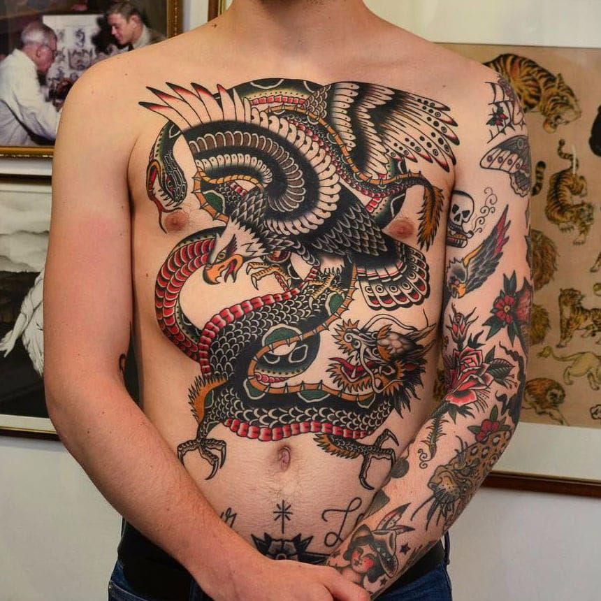dragon snake line tattoo  Tatuagem X tatuagem Tatuagens especiais