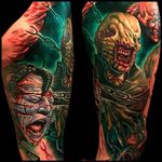 This tattoo by Julian Siebert has captured awesome movement in the colors and expressions #hellraiser #CliveBarker #cenobite #horror #movie #realism #colorwork #JulianSiebert #chatterer #drchannard #julia