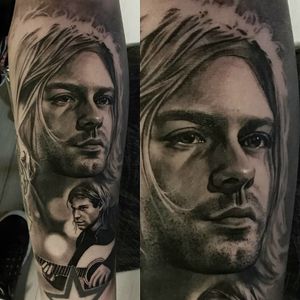Kurt Cobain portrait tattoo #kurtcobaintattoo #blackandgreytattoos #GabrielePais