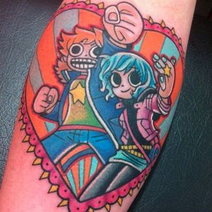 Scott Pilgrim vs. the World tattoo, artist unknown. #heart #couple #lovers #scottpilgrimvstheworld #scottpilgrim #comics #graphicnovel #film #cultfilm #popculture #comicbook