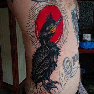Neotraditional tattoo by Taco Joe  #neotraditional #tattoo #cormorant #bird #TacoJoe