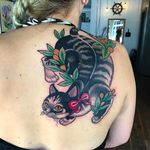 Cute Black Cat Tattoo by Sadee Glover @Sadee_Glover #SadeeGlover #SadeeGloverTattoo #Neotraditional #Neotraditionaltattoo #BlackChaliceTattoo #Swindon #England #Cat