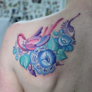 Flower tattoo, photo from Instagram #watercolor #OlyaLevchenko #flower #leaf