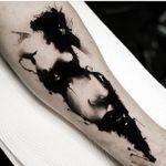 Shadow face tattoo by Kurt Staudinger #KurtStaudinger #blackworktattoo #shadow #blackwork #watercolor #painterly #illustrative #darkart #lady #face #eye #lips