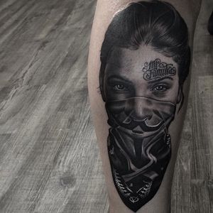 Black and grey portrait tattoo by Pete Belson. #blackandgrey #petethethief #PeteBelson #portrait #vendetta #guyfawkesmask