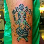 Alien tattoo by Jon Larson @LarsonTattoos111 #JonLarson #LarsonTattoos #Neotraditional #Bright #Bold #Alien #UFO #Extraterrestrial