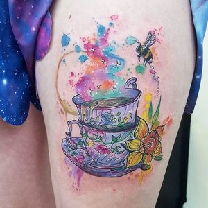 Watercolor Tattoo by Joanne Baker #watercolor #contemporarytattoos #teacup #JoanneBaker